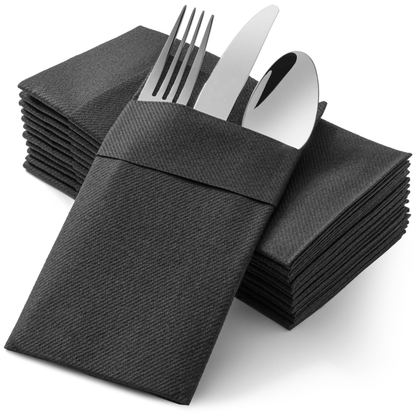 Pocket-fold napkins holding cutlery